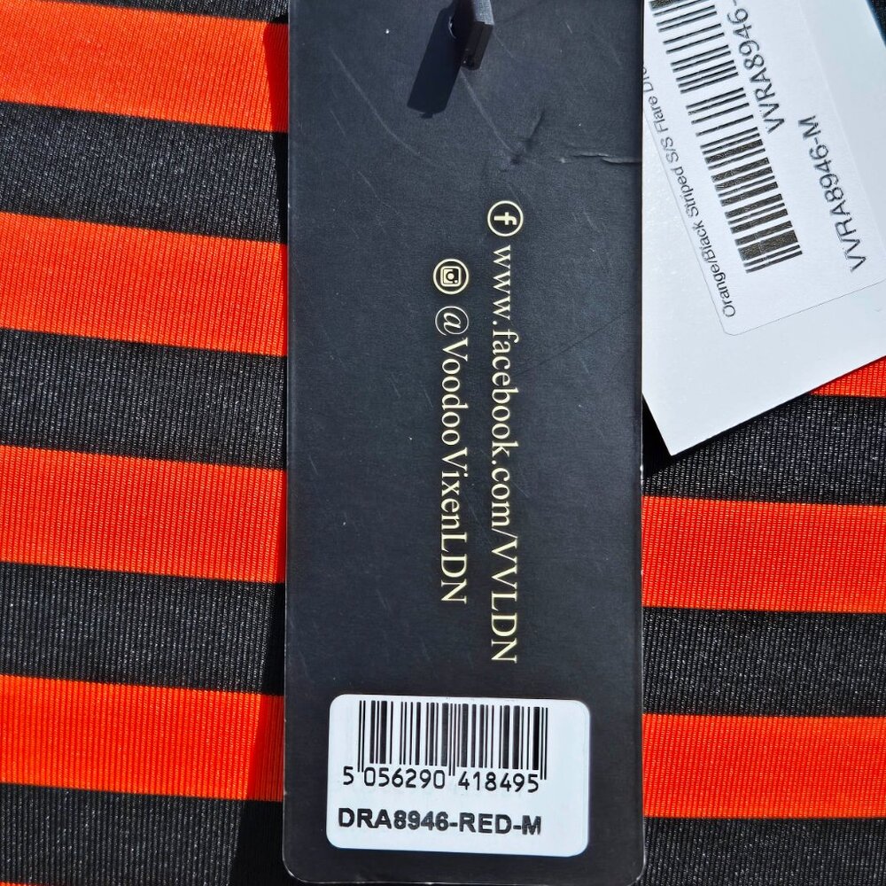 Orange/Black Striped Voodoo Vixen Fit and Flare Dress NWT - Picture 7 of 11